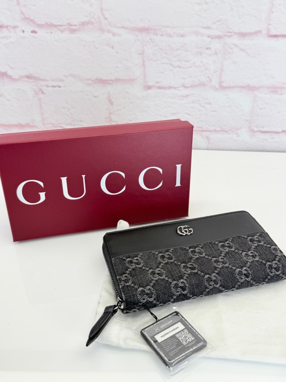 Gucci Denim Gg Marmont Zip Around Wallet